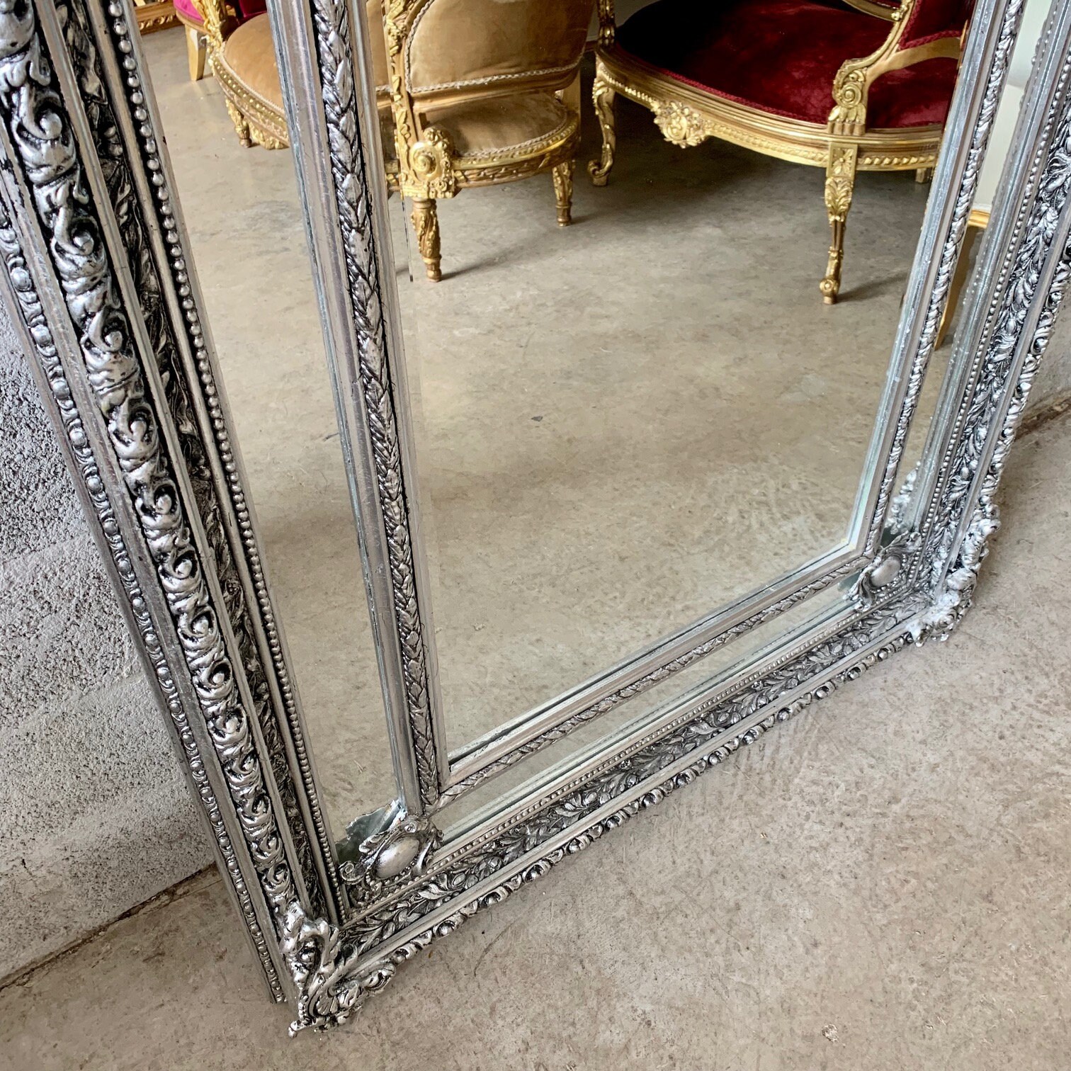 French Floor Mirror Silver Vintage Mirror French Furniture 85H x 44.5W