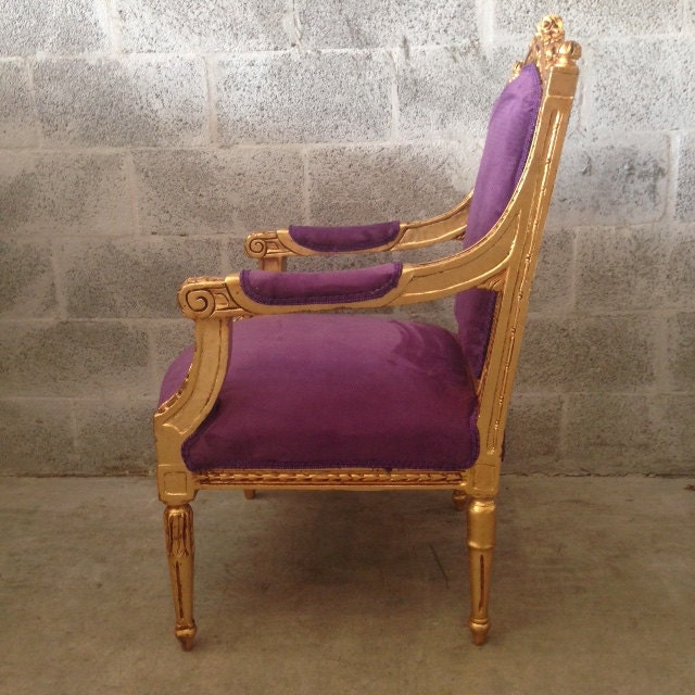 French Purple Chair Antique Louis XVI *1 Chair Available* Fauteuil Gold Leaf ReUpholster New