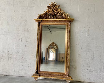 French Mirror French Baroque Mirror Rococo Mirror Antique Mirror 6.4" Feet Tall Gold Leaf Antique Furniture French Interior Design