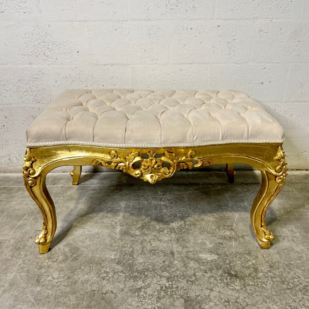 French Tufted Bench Chair French Bench Tufted Bench Vintage Furniture ...