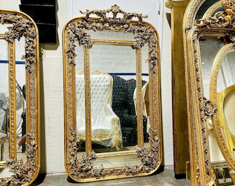 Baroque Style Gold Mirror Antique Mirror Rococo Gold Leaf French Mirror Floor Woman Face Mirror Interior Design