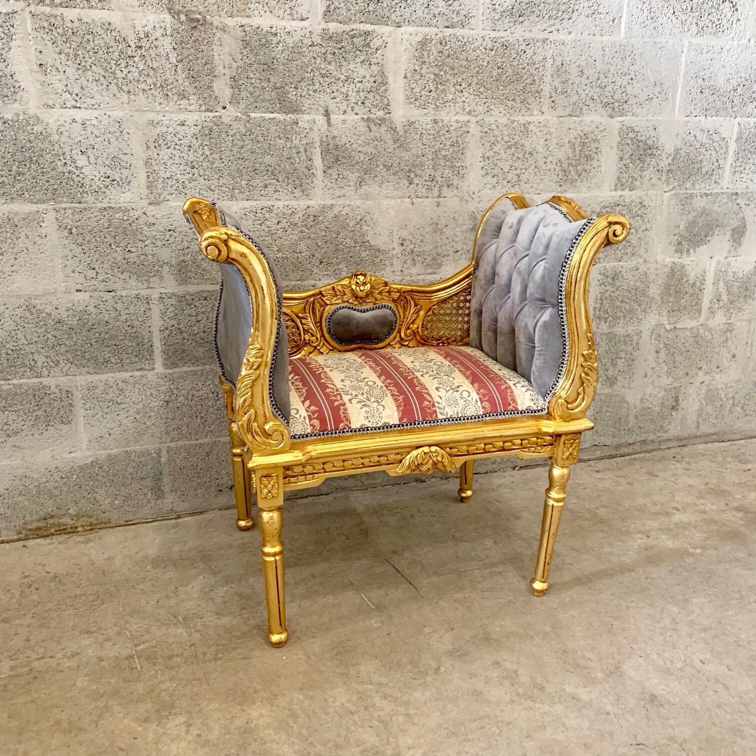 RESERVED* French Chair French Bench 1 Tall Black Leather chair with Gold Frame