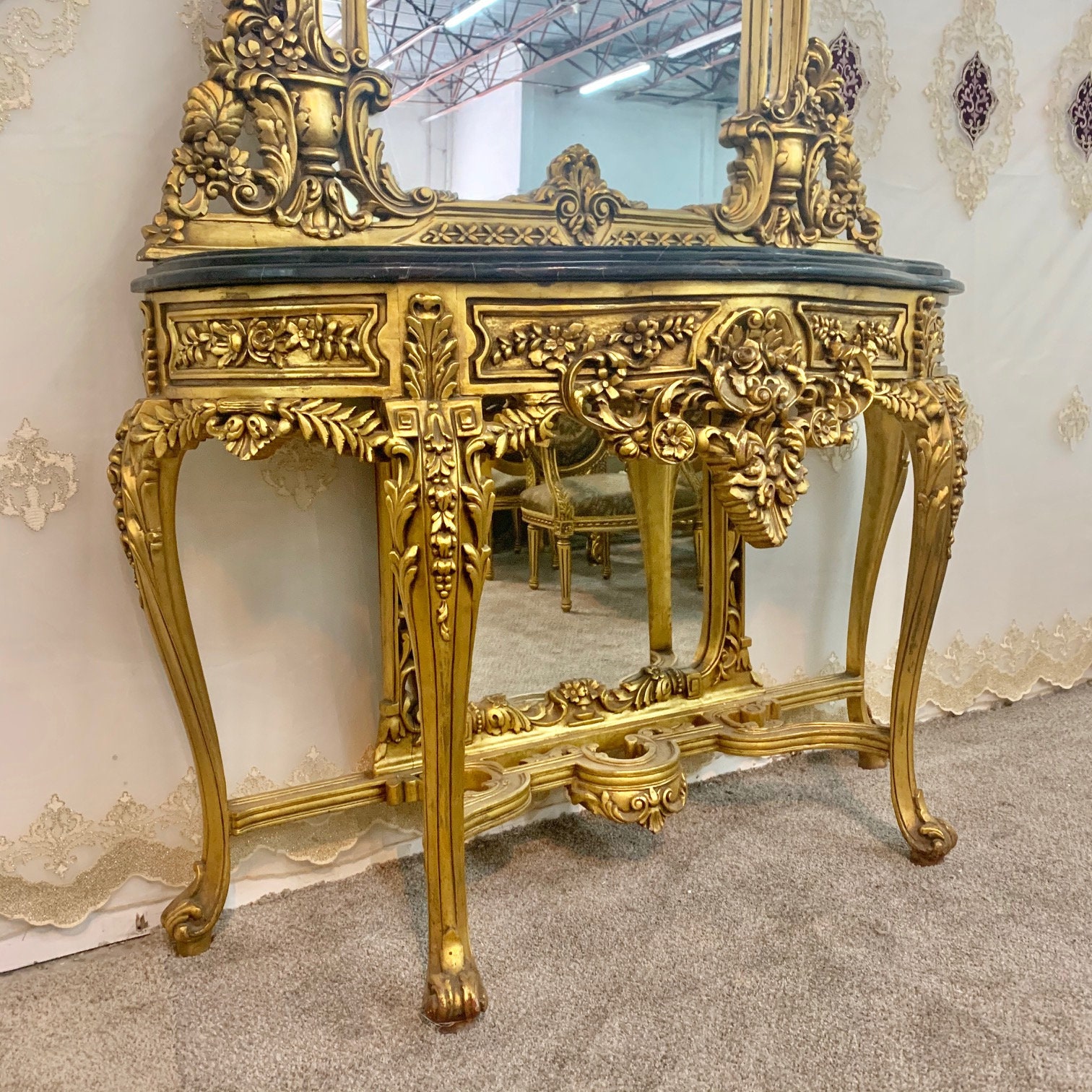 Baroque Console Vintage Furniture *9 Feet Tall* French Console Green