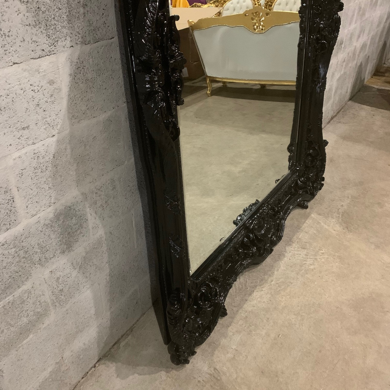 French Mirror *1 LEFT* Black Lacquer Frame Interior Design Baroque