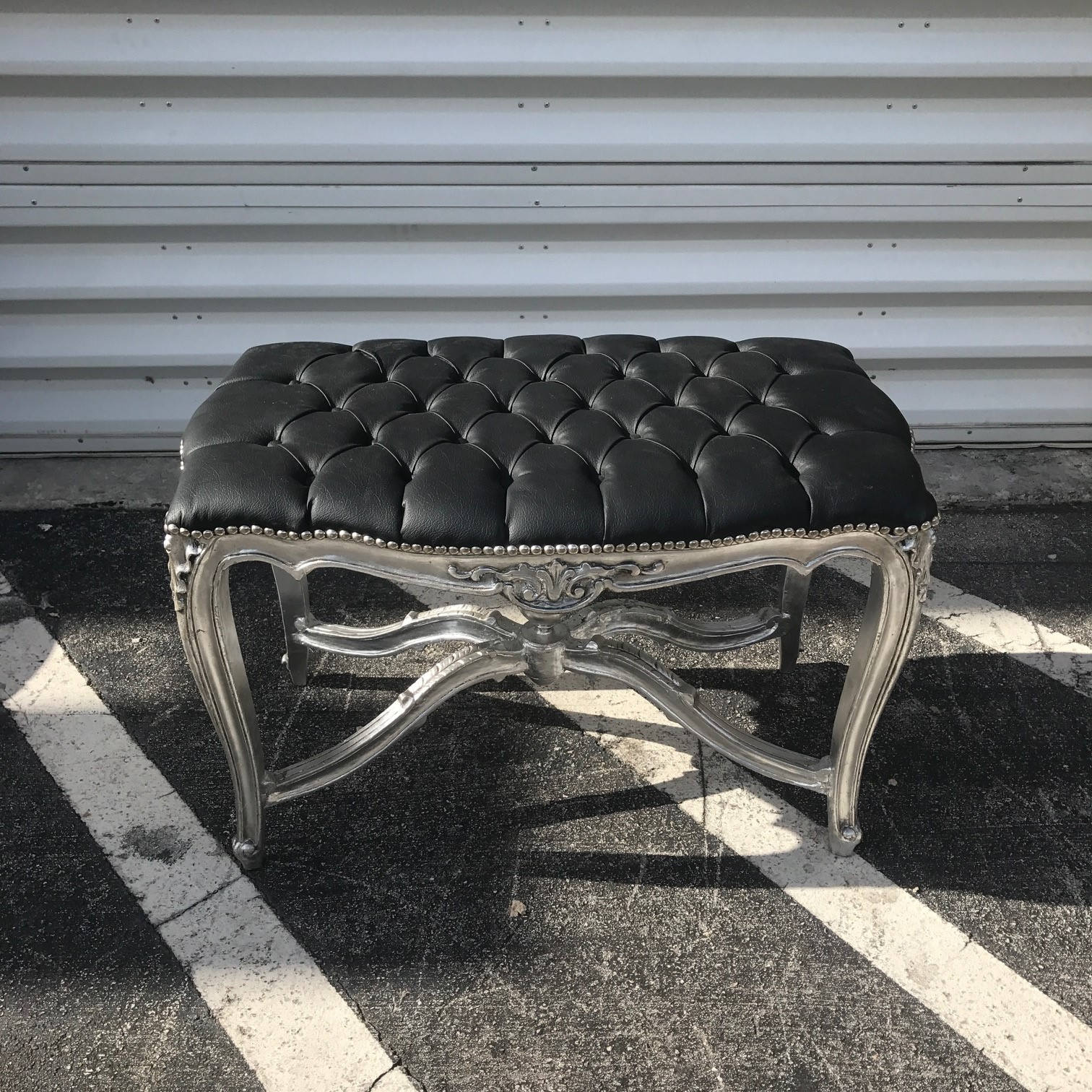 French Bench Silver Leaf Coffee Table Black Leather Bench French