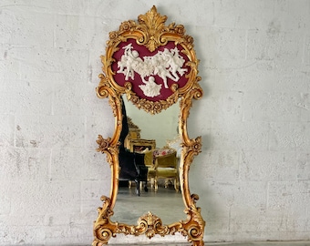 Baroque Mirror *2 in Stock* Red Antique Mirror Rococo Gold Leaf Vintage Mirror French Mirror Floor Mirror Interior Design
