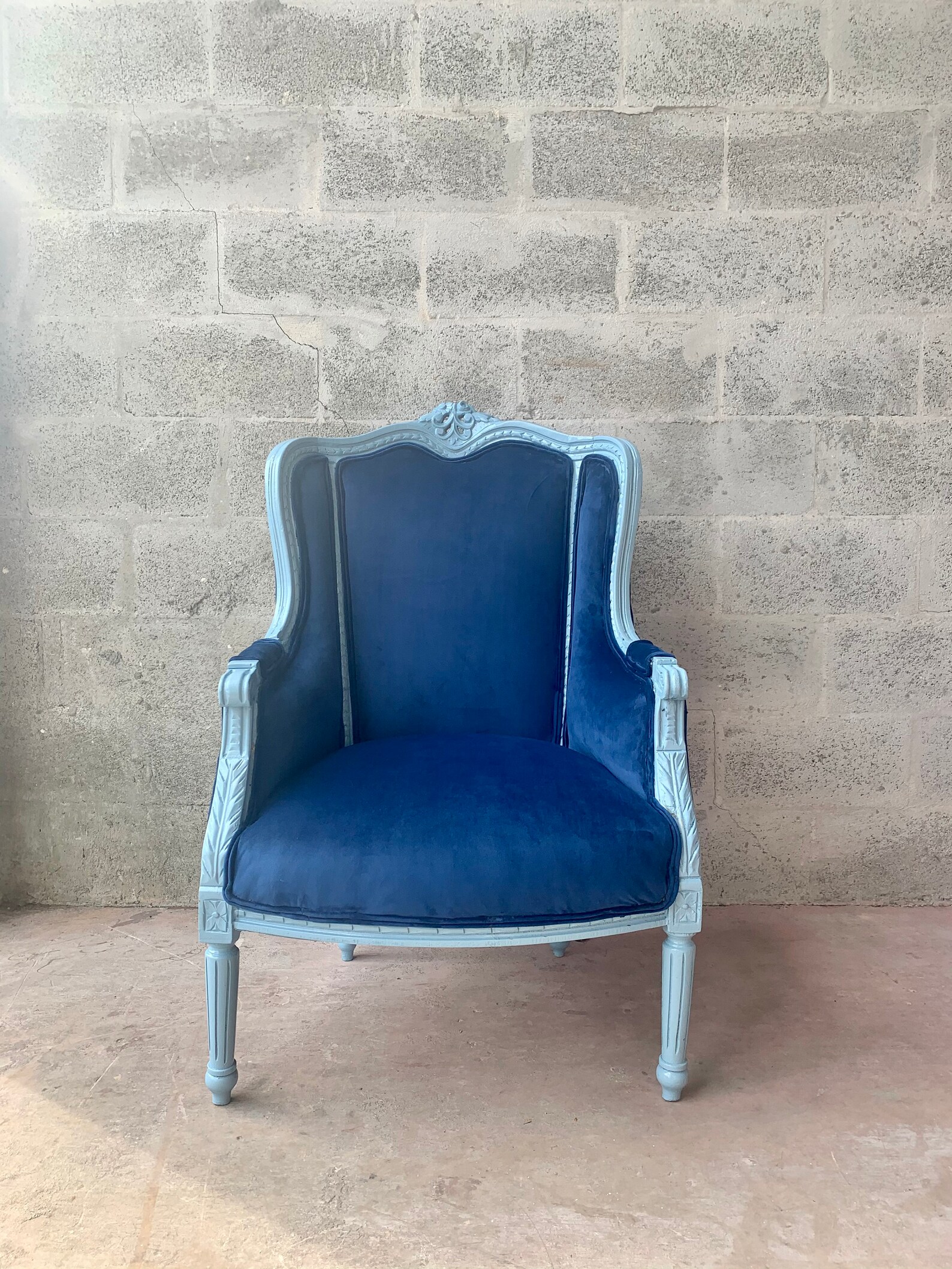 Vintage Chair French Light Blue Matte Custom Frame Royal Blue Etsy