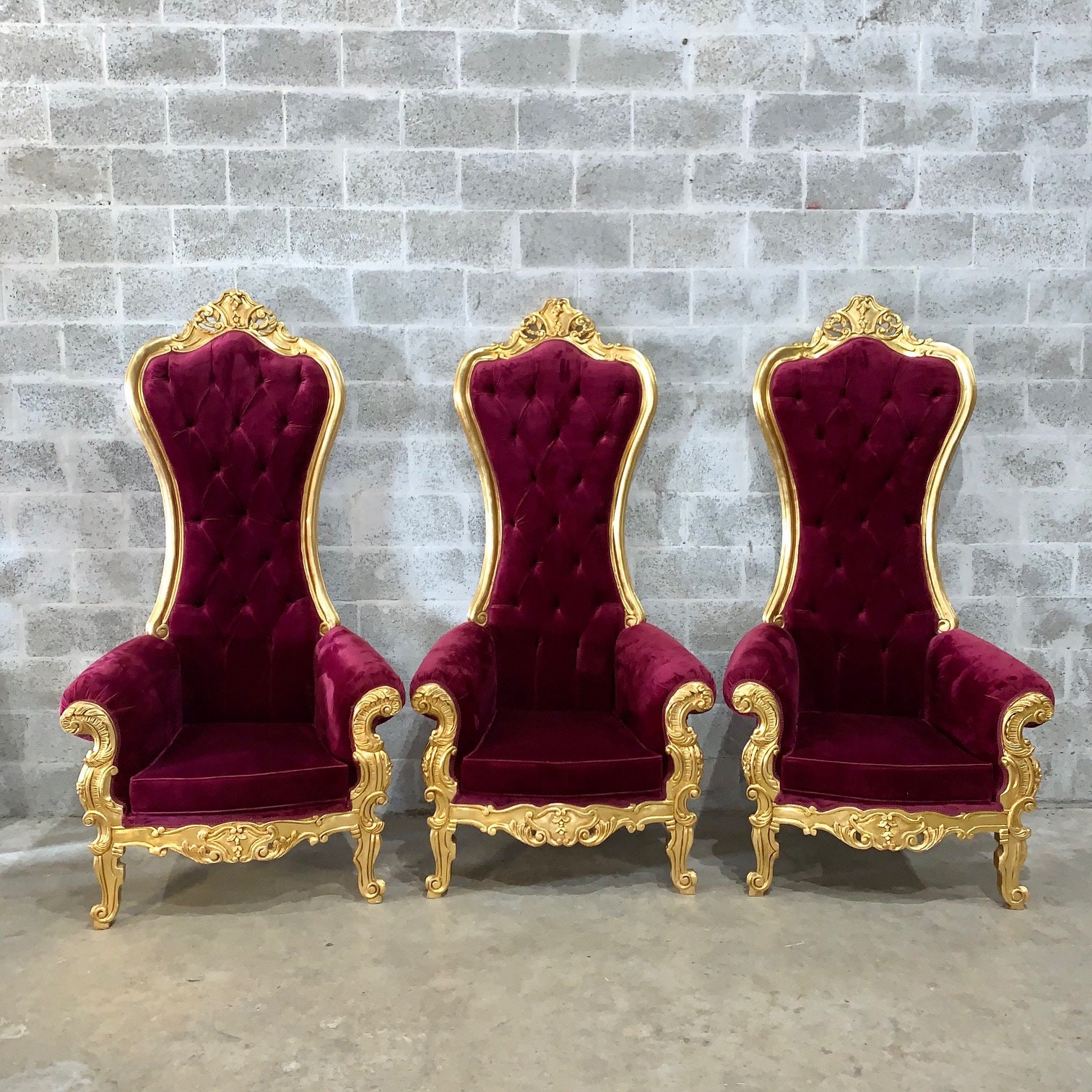 Red Wine Throne Chair Burgundy Velvet Chair 1 LEFT in STOCK Tufted