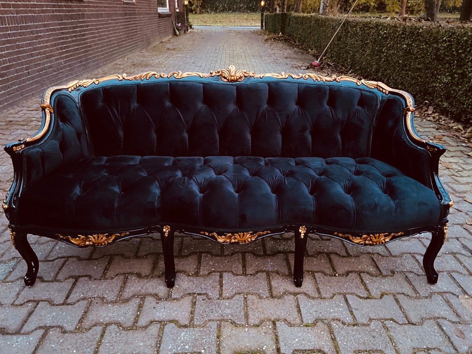 Baroque Throne Sofa Baroque Chair Black Sofa Tufted Furniture Rococo Velvet  Tufted Black Lacquer Frame Interior Design