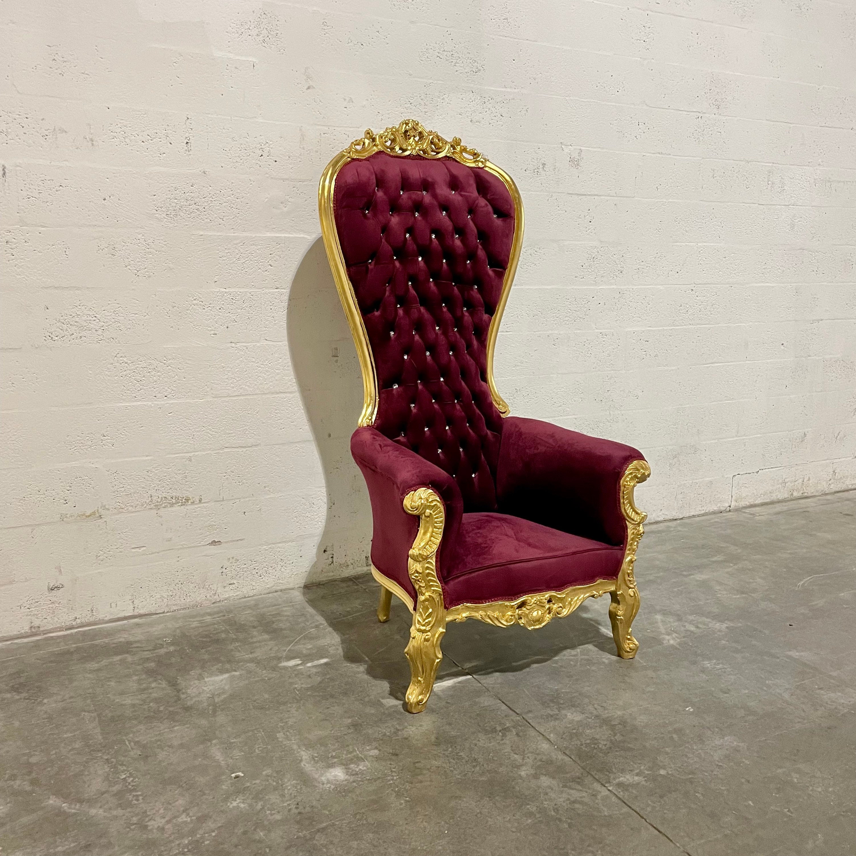 Gold Throne Chair Burgundy Velvet Chair French Tufted Chair Throne