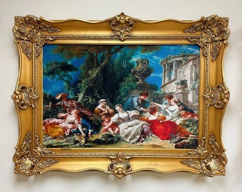 French Style Painting Print 46"W (Print on Cotton Fabric) French Art Baroque Rococo Frame Interior Design French Decor *In Stock*