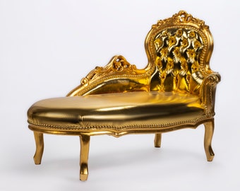 Vintage Chaise Lounge Furniture Sofa Gold Settee French Chaise Lounge Baroque Furniture Rococo Interior Design Gold Leather Fabric