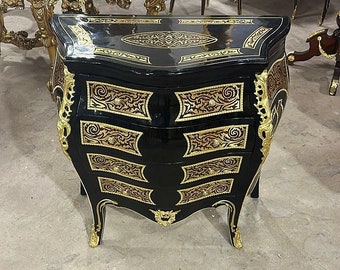 Commode Furniture French Louis XVI Style Black and Gold Vintage Antique