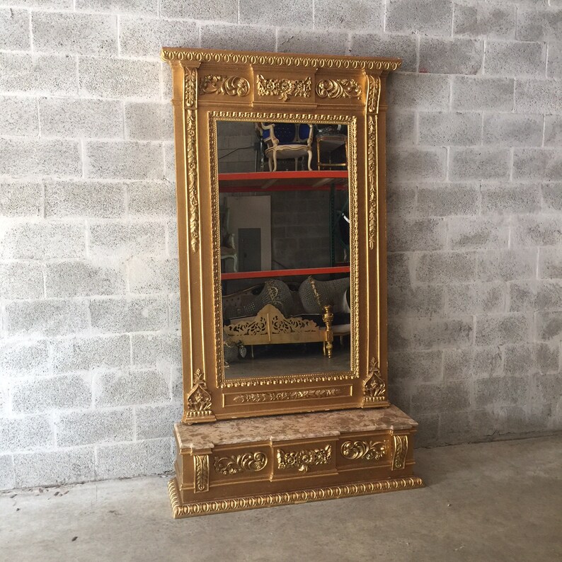 French Floor Mirror Antique Louis Xvi 7 4 Feet Tall Beige Marble Top Console Rococo Furniture Baroque