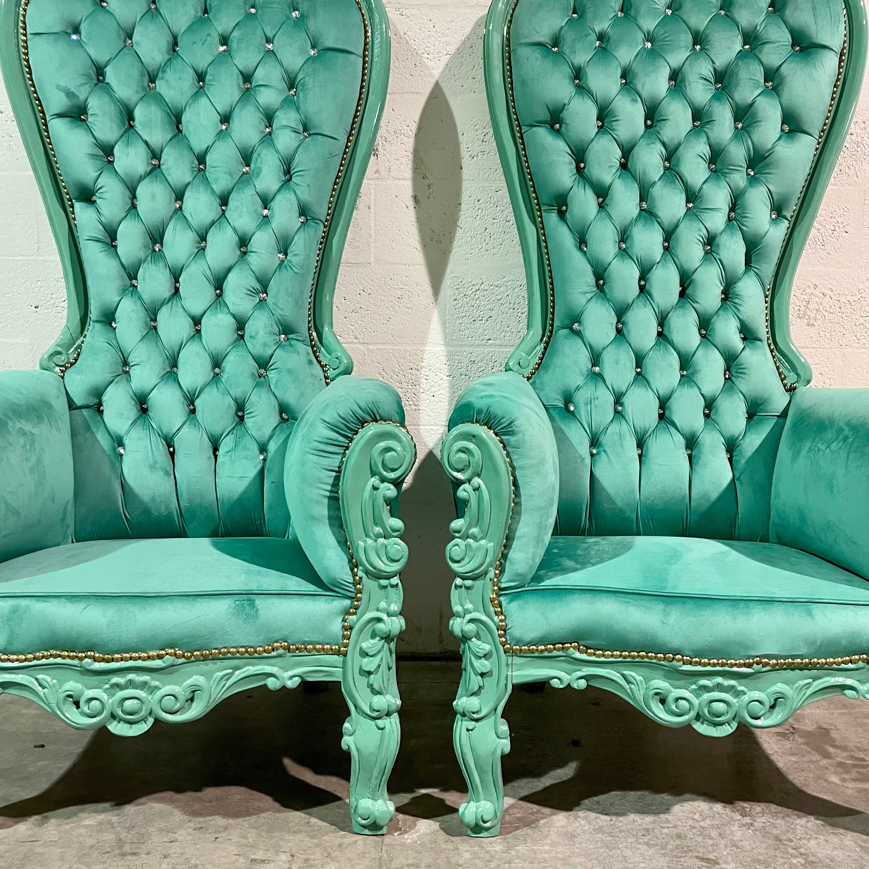 Green Throne Chair Green Velvet Chair 2 LEFT French Chair Throne