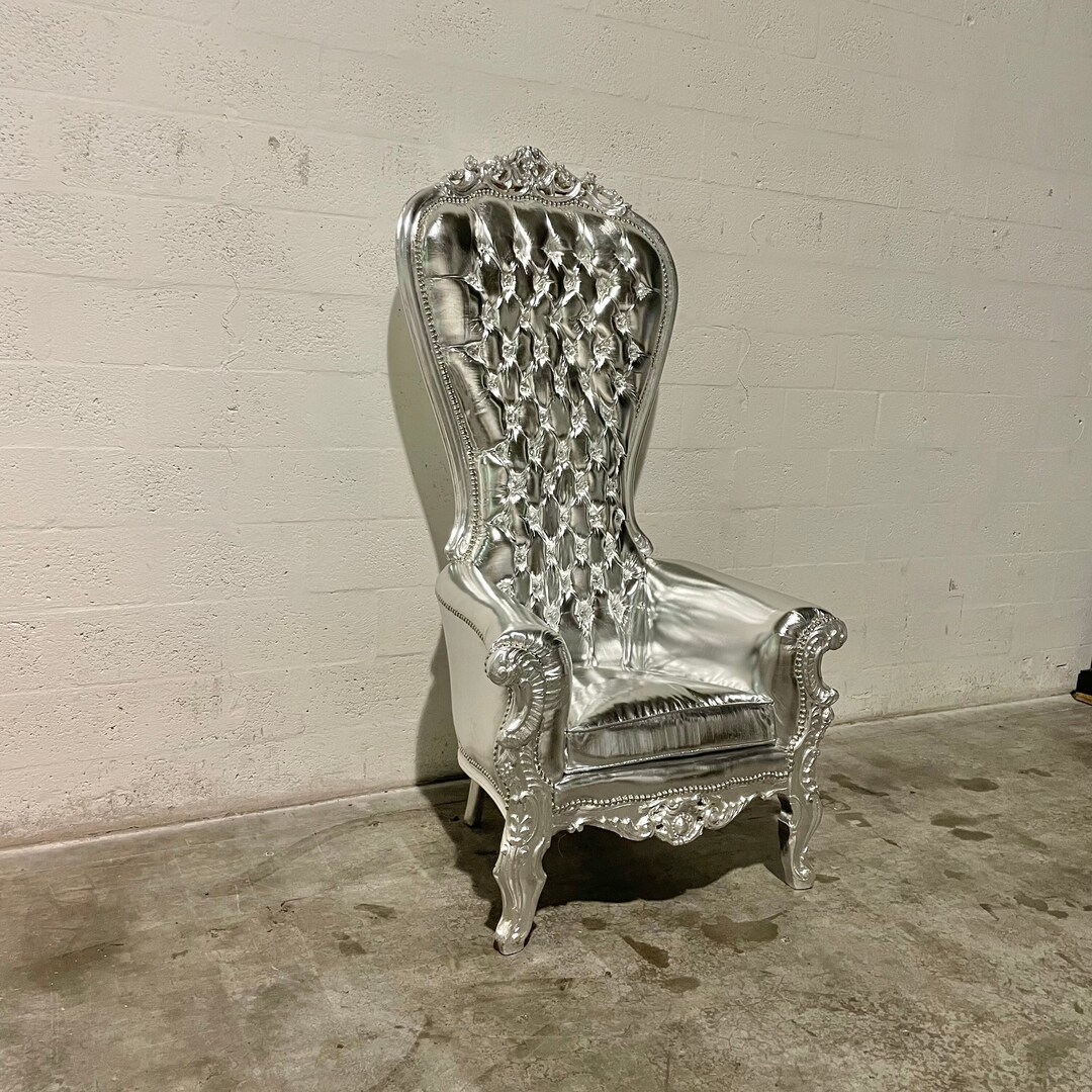 Silver Throne Chair Silver Leather Chair 2 in Stock French Tufted Chair