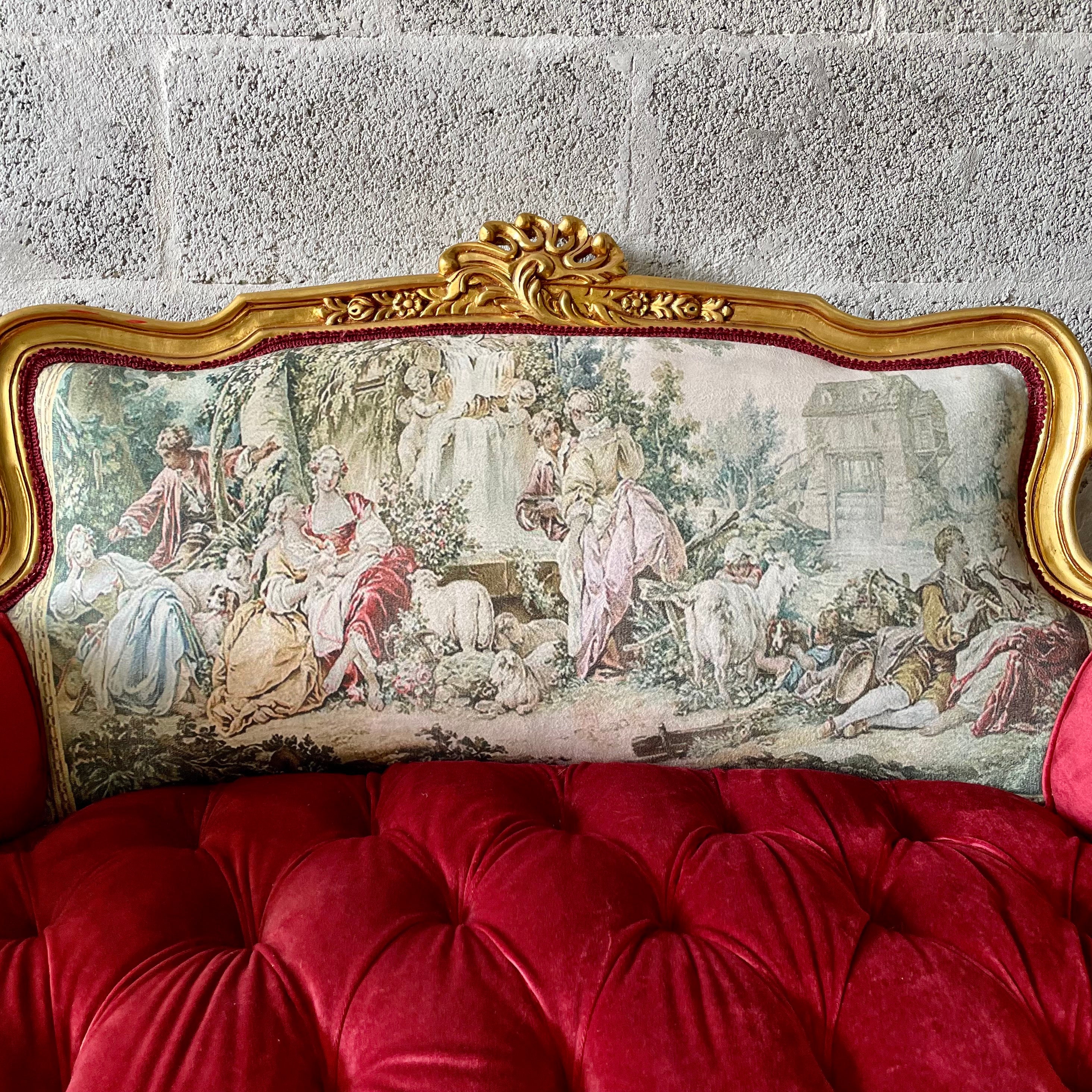 French Settee Red Vintage Furniture Red Sofa Gold Settee Tufted