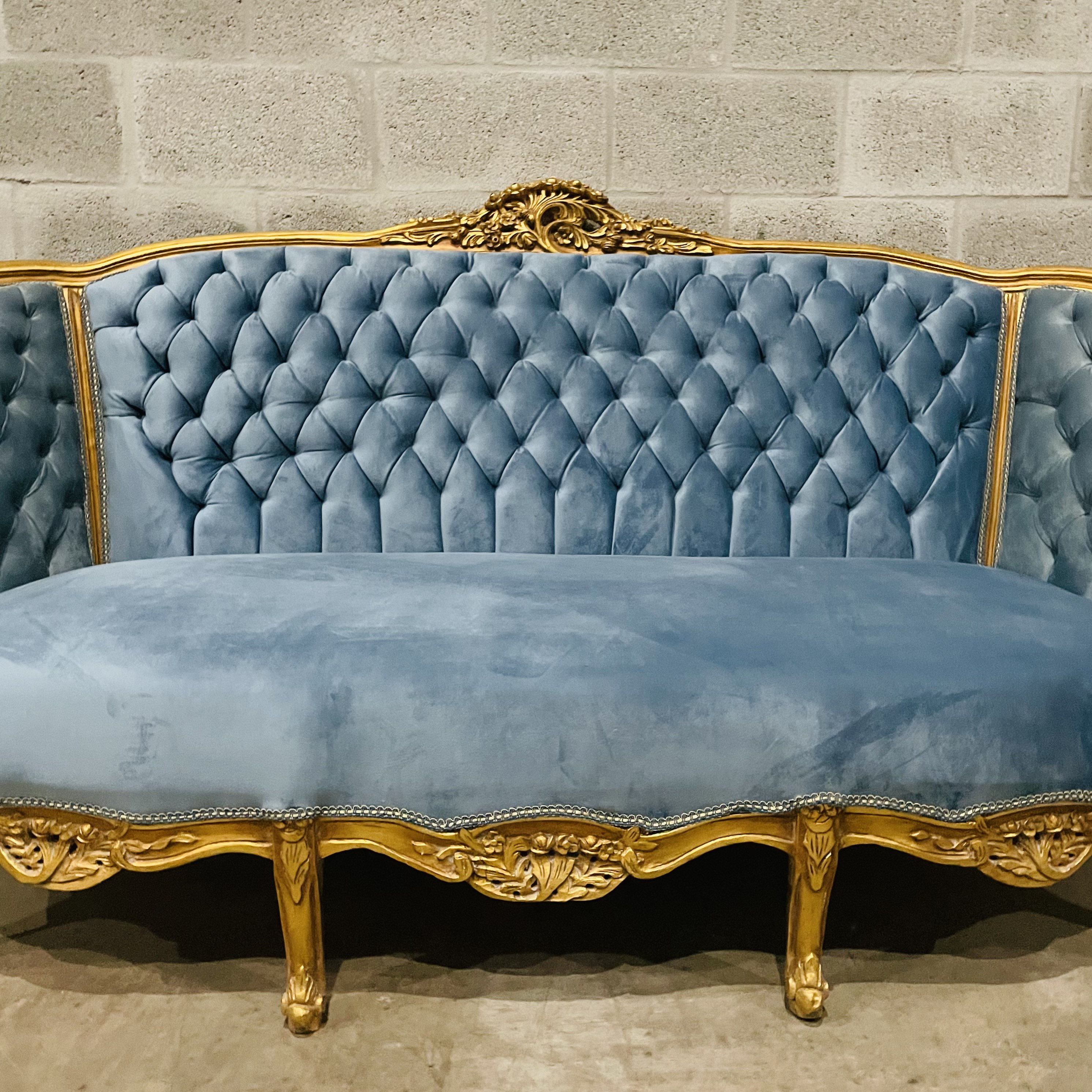 French Tufted Sofa Light Blue Velvet French Sofa Tufted Settee Etsy