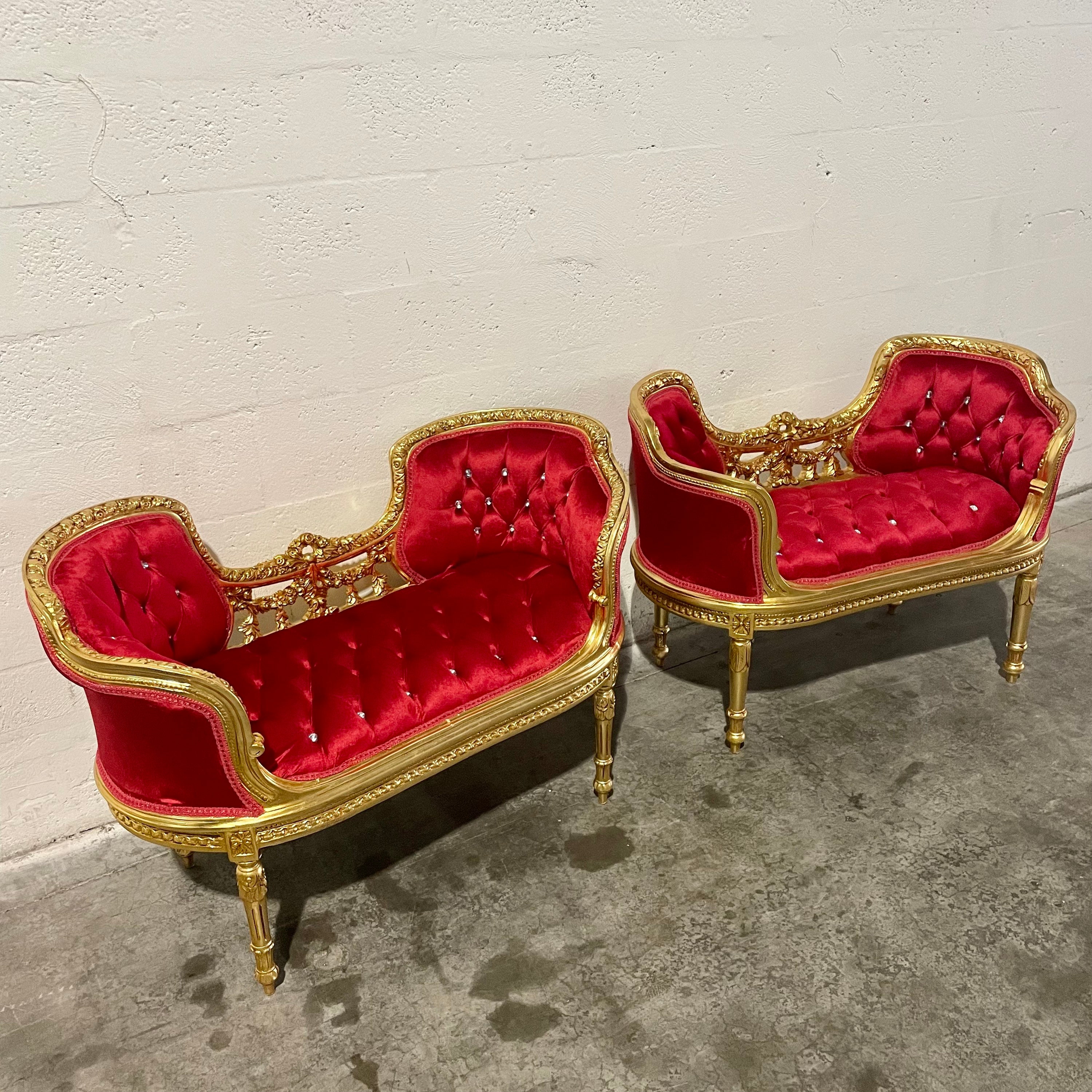 French Tufted Bench Red Velvet Chair French Bench Tufted Bench