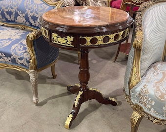 Side Table Baroque Style Marble Topped Copper With Gold Details Table Furniture