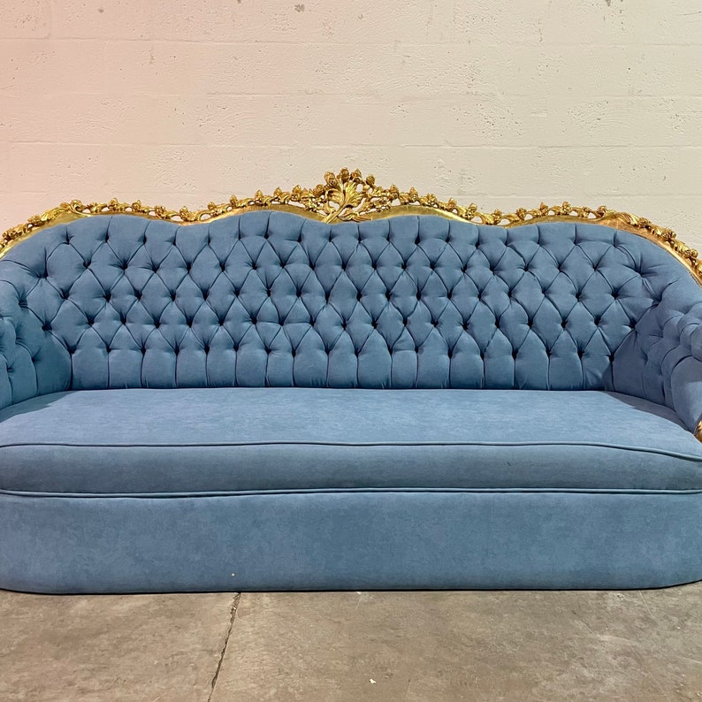 French Tufted Sofa Light Blue Velvet French Sofa Tufted Settee - Etsy