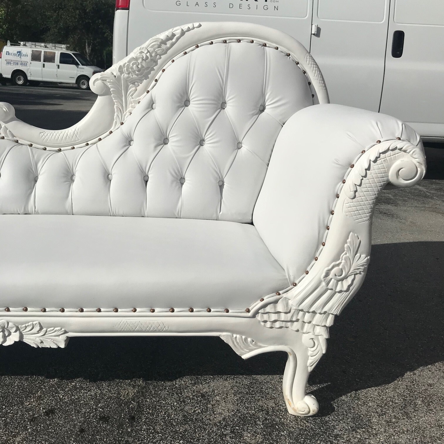 French Chaise Lounge Furniture Tufted White Leather