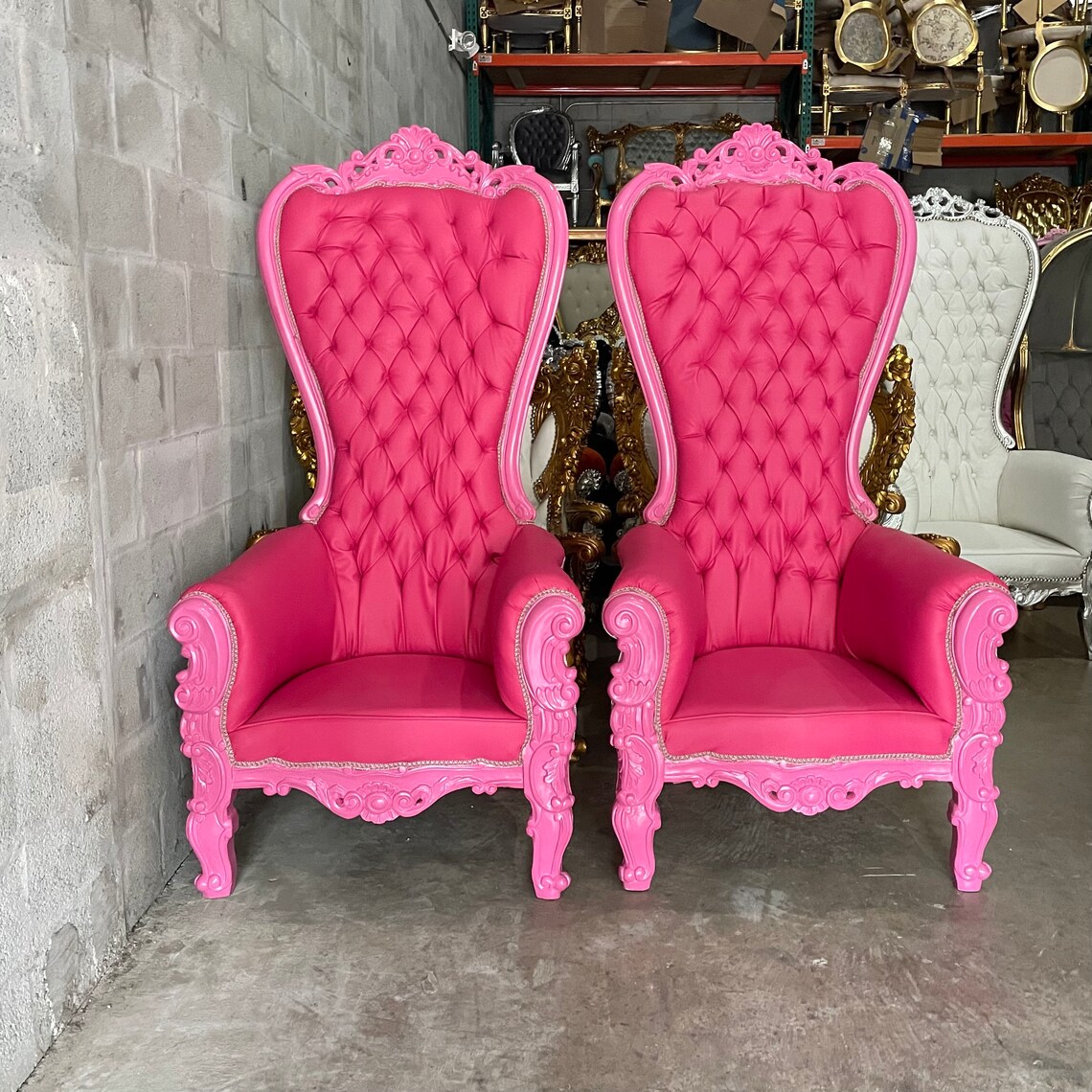 Pink Throne Chair Pink Leather Chair French Tufted Chair Etsy