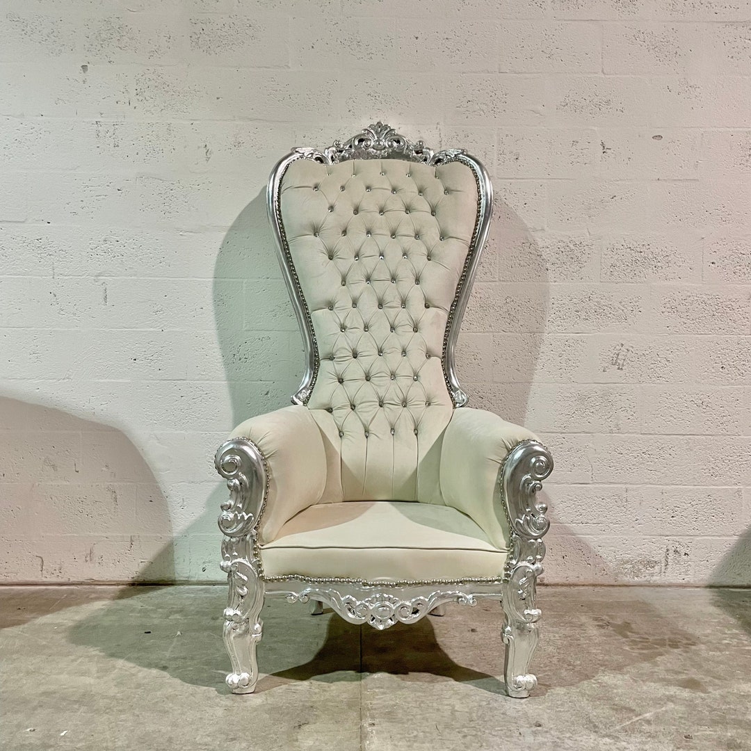 Silver Throne Chair Tufted Champagne Velvet Chair 1 in Stock French