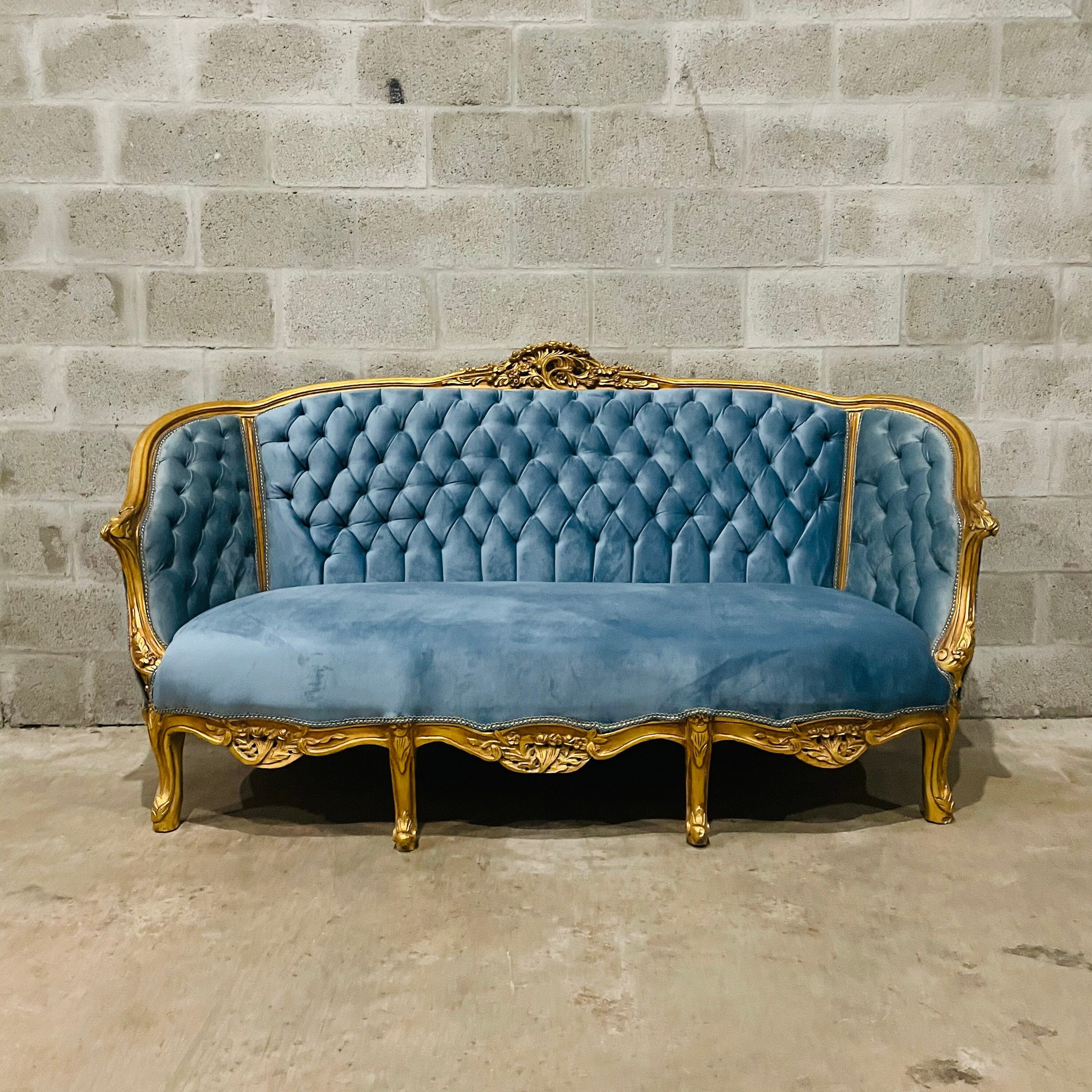 French Tufted Sofa Light Blue Velvet French Sofa Tufted Settee Vintage