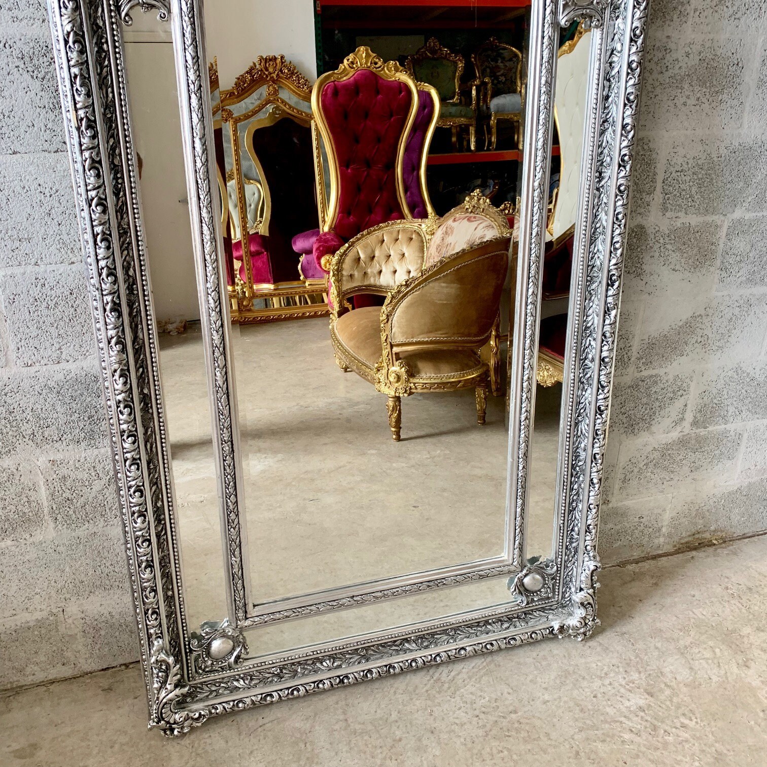 French Floor Mirror Silver Vintage Mirror French Furniture 85H x 44.5W