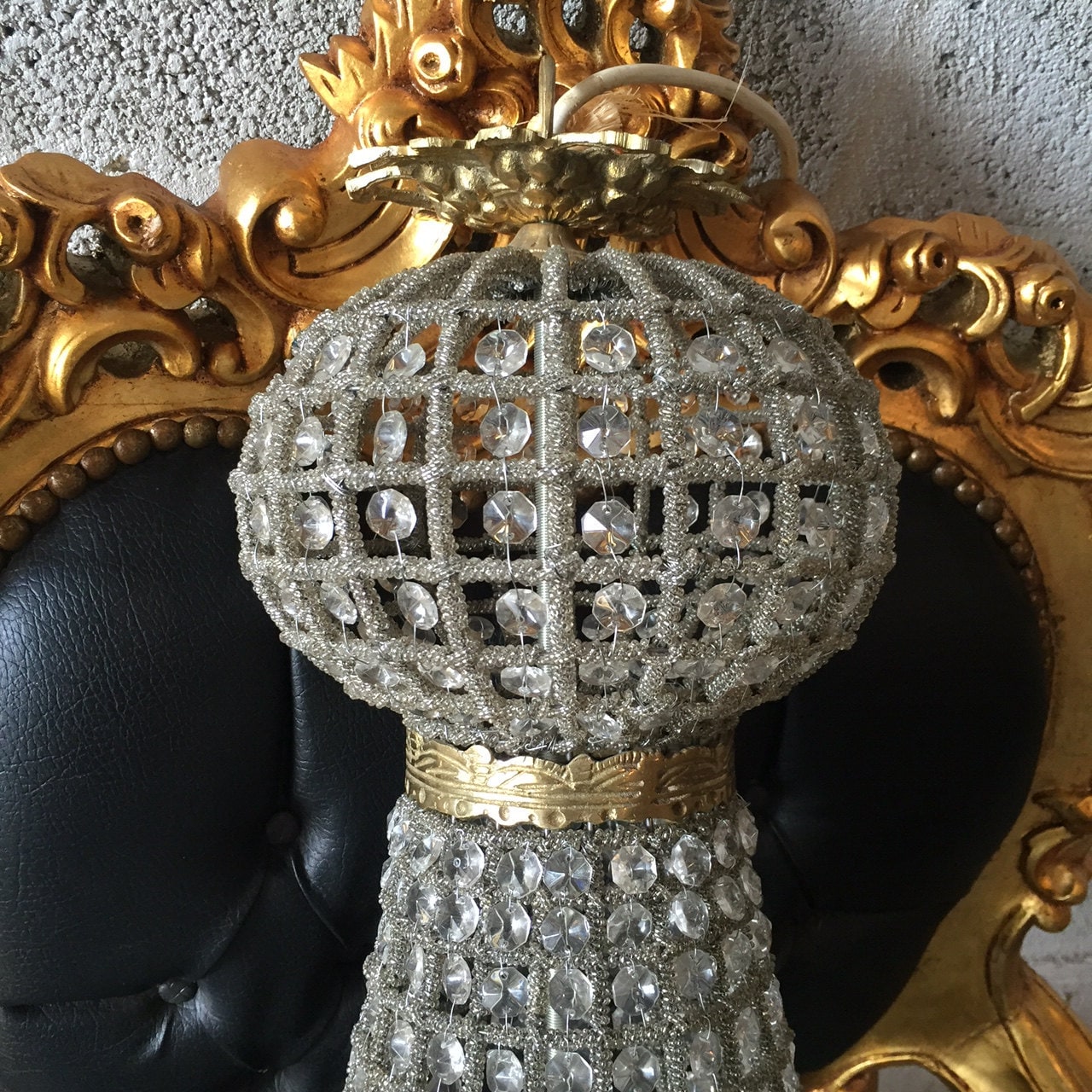 Woman Face Chandelier LARGE Antique French Woman Head Caged Basket