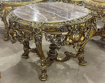 Heavy Table Louis XIV Style Gold Leaf Antique Furniture 24K Gold Rococo Baroque