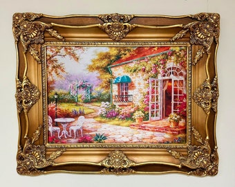 French Style Painting Print 46"W (Print on Cotton Fabric) French Art Baroque Rococo Frame Interior Design French Decor *In Stock*
