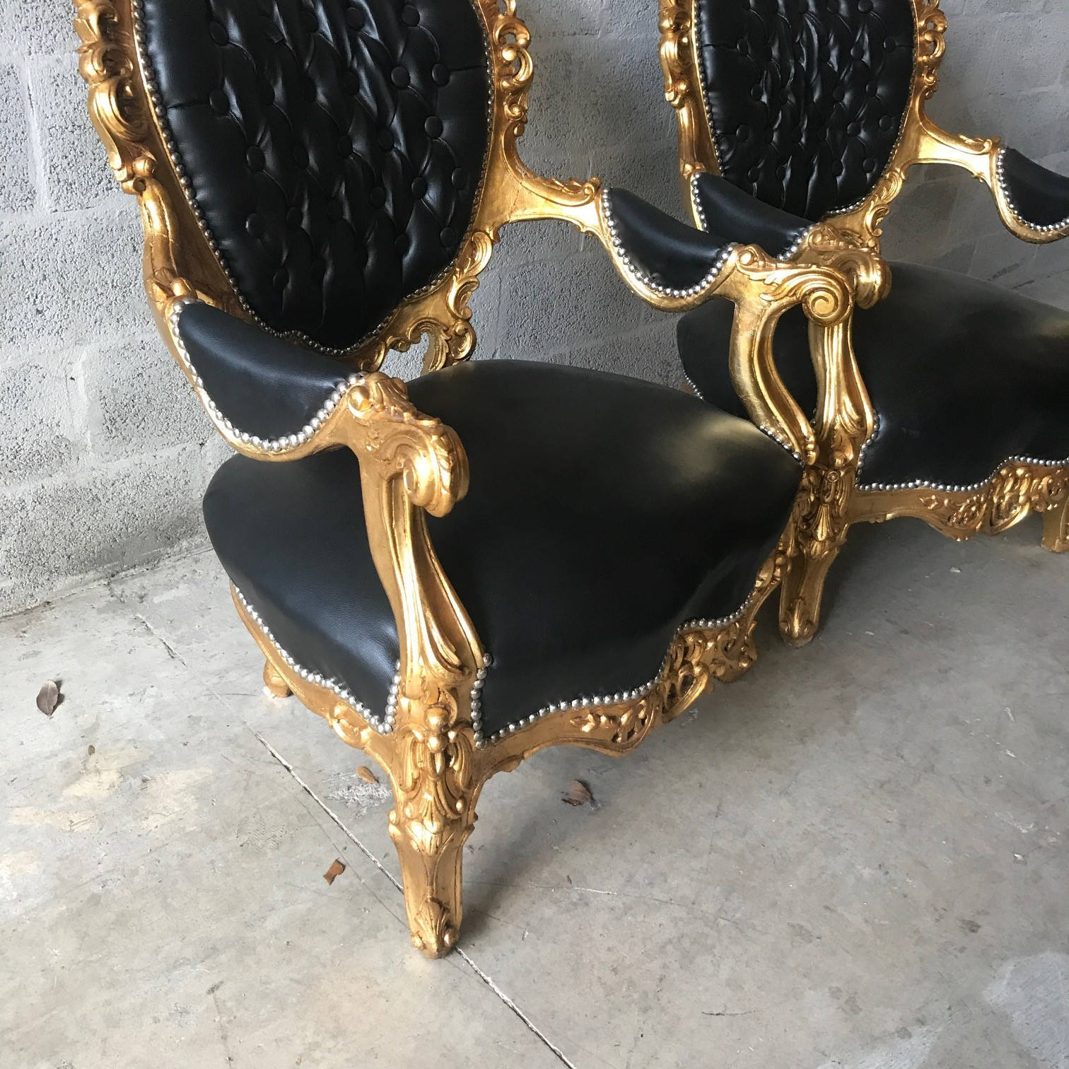 Black Tufted Chair Antique Settee Italian Rococo Furniture Throne