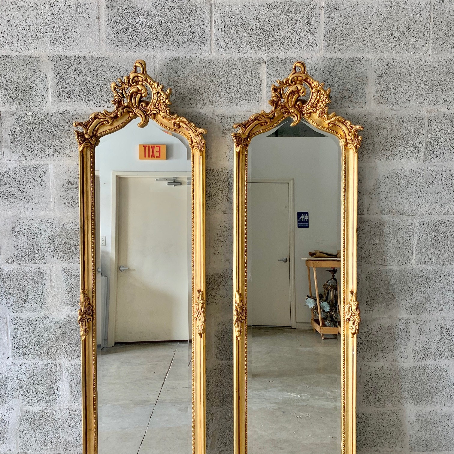 Vintage Mirror Refinished in Gold Leaf 70 Tall *Only 1 Available