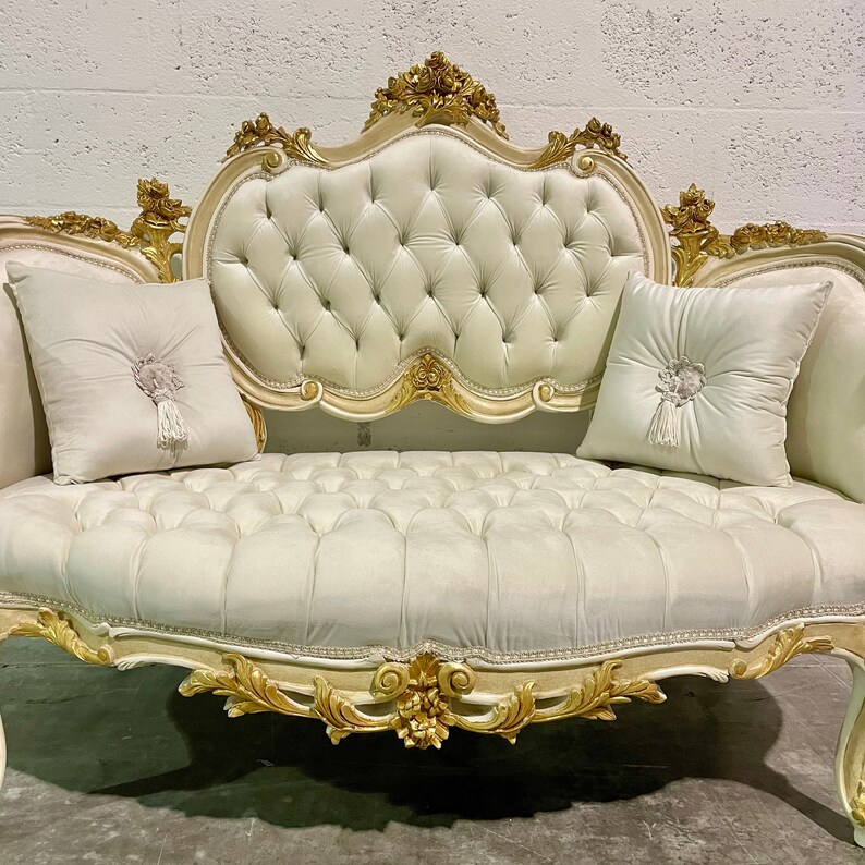 French Tufted Settee White Velvet Wedding Sofa French Tufted Etsy