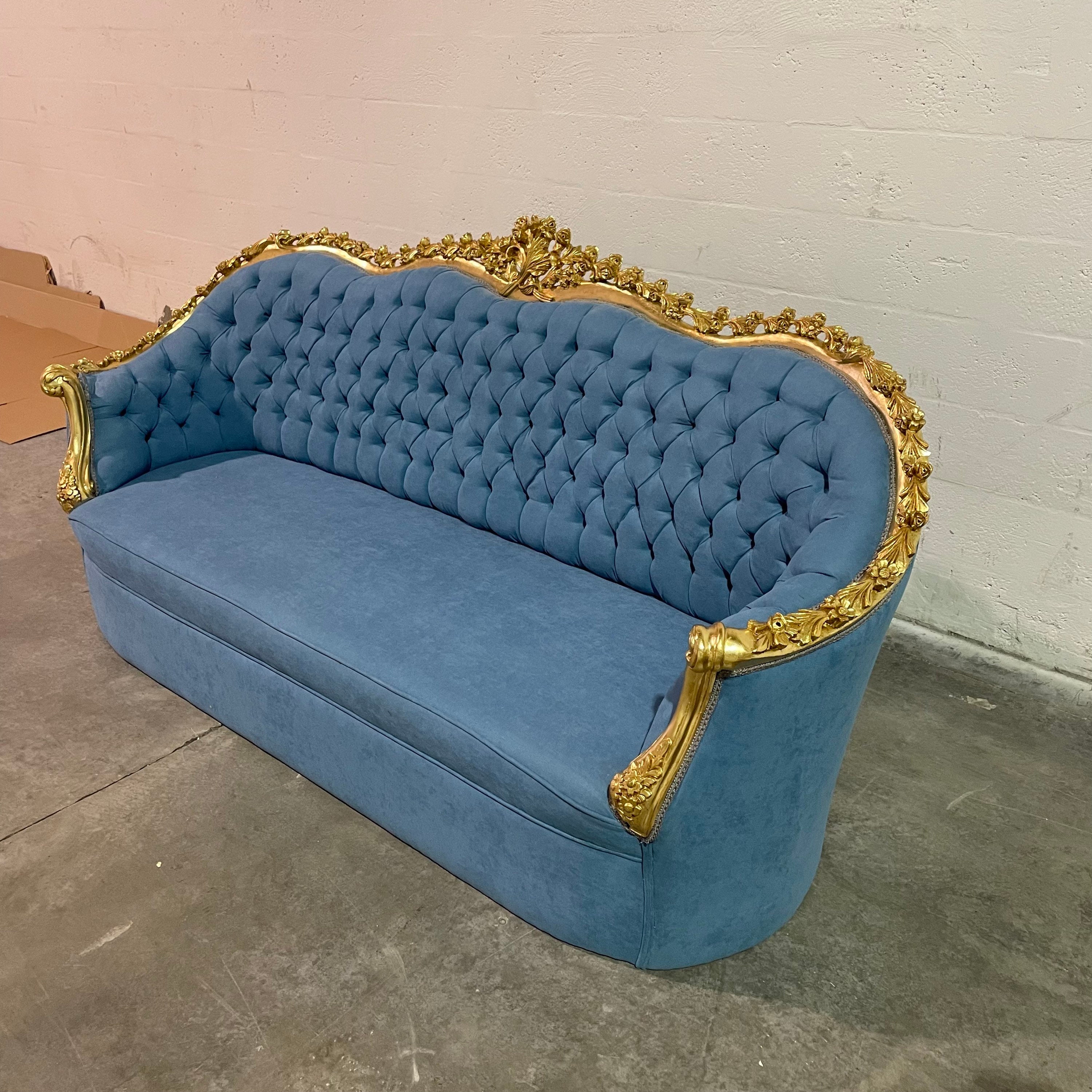 French Tufted Sofa Light Blue Velvet French Sofa Tufted Settee Vintage