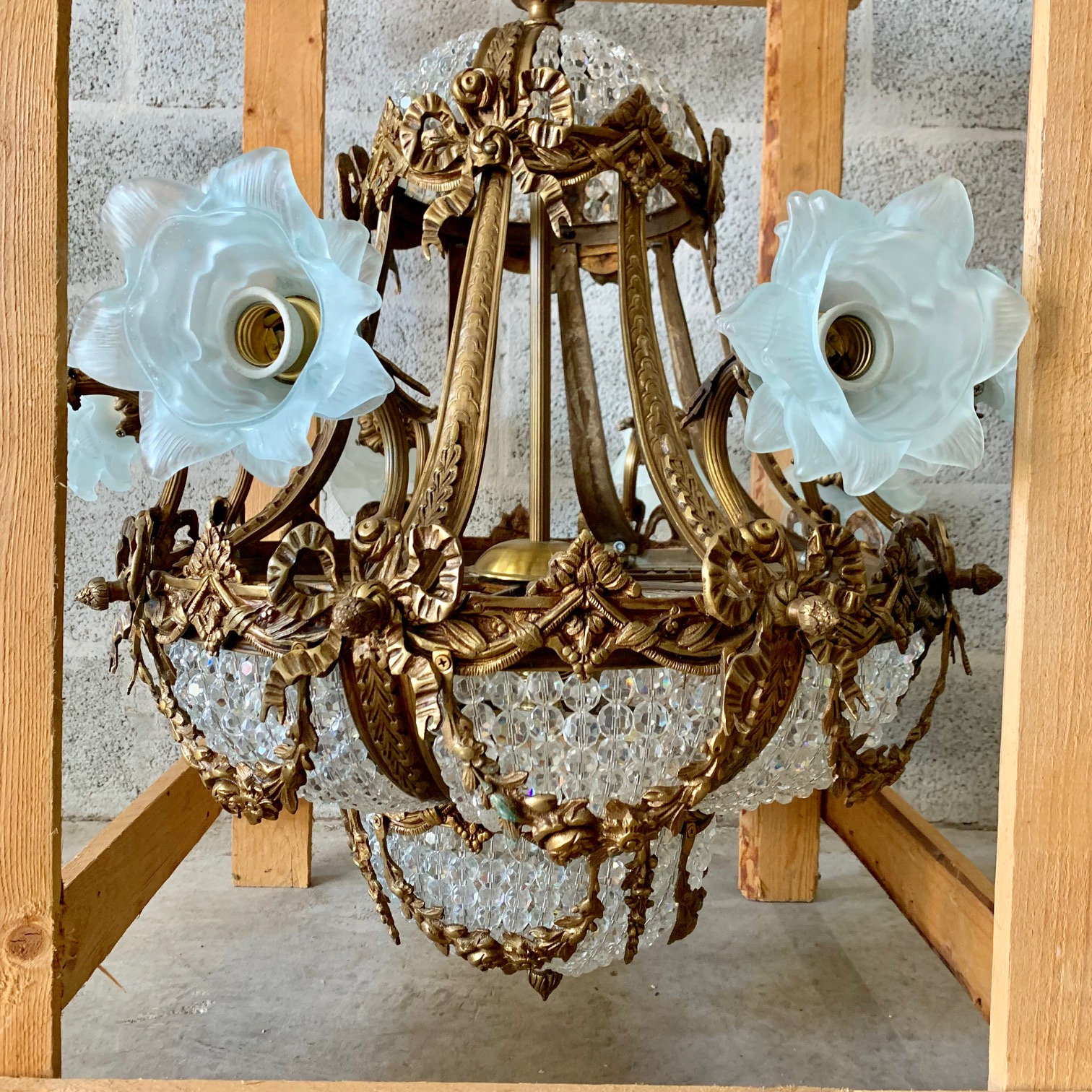 French Chandelier LARGE French Basket Chandelier Crystal Large Basket