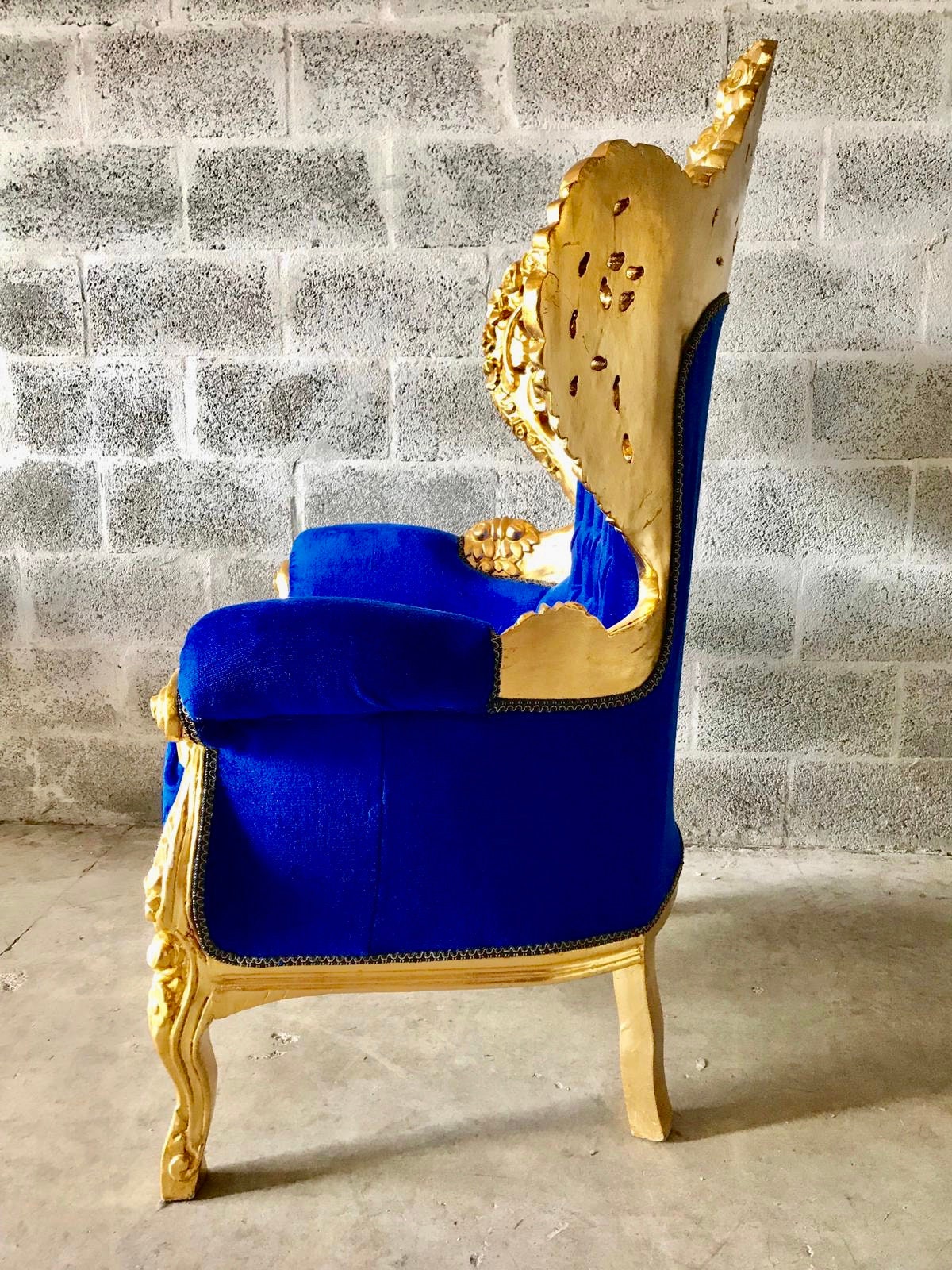 Rococo Throne French Chair Antique Furniture Gold Leaf Velvet