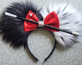Cruella De Vil Ears: Black & White Faux Fur Dalmatian Headband Long Fur