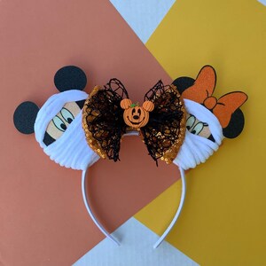 Mummy Mouse Ears Headband, Halloween Sequin Bow Mummy Pumpkin