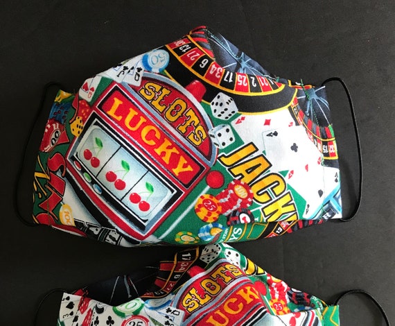 CASINO Adult Face Mask Cover Slots Machine Gambling Bet Roulette Dice Cards  Washable Reusable Nose wire add Filter pocket Fun Cotton Fabric
