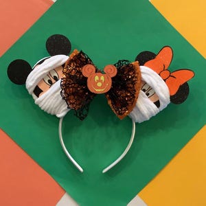 Mummy Mouse Ears Headband, Halloween Sequin Bow afbeelding 7
