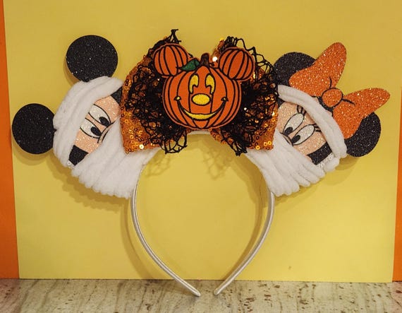 Mummy Mouse Ears Headband, Halloween Sequin Bow