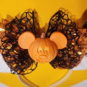 Mummy Mouse Ears Headband, Halloween Sequin Bow afbeelding 10