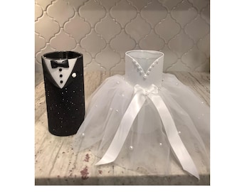 Bride and Groom Vase Set, Wedding Centerpiece, Bridal Shower Decor