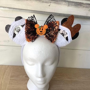 Mummy Mouse Ears Headband, Halloween Sequin Bow afbeelding 1