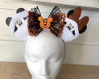 Mummy Mouse Ears Headband, Halloween Sequin Bow