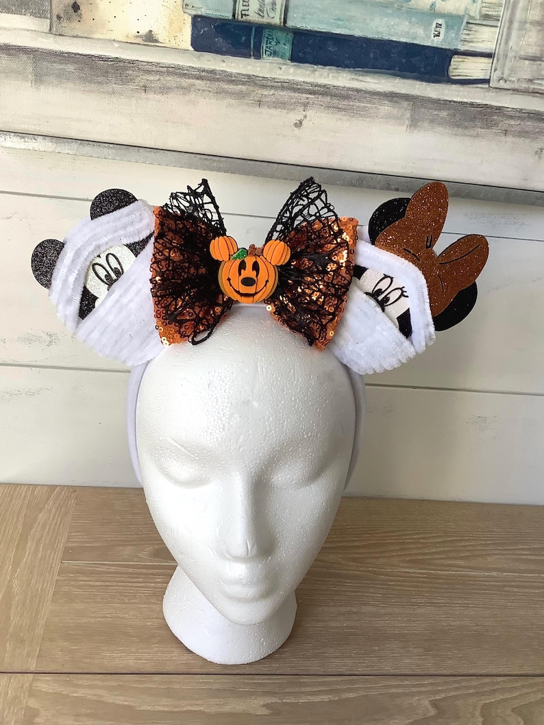 Mummy Mouse Ears Headband, Halloween Sequin Bow afbeelding 1