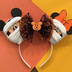 Mummy Mouse Ears Headband, Halloween Sequin Bow afbeelding 8